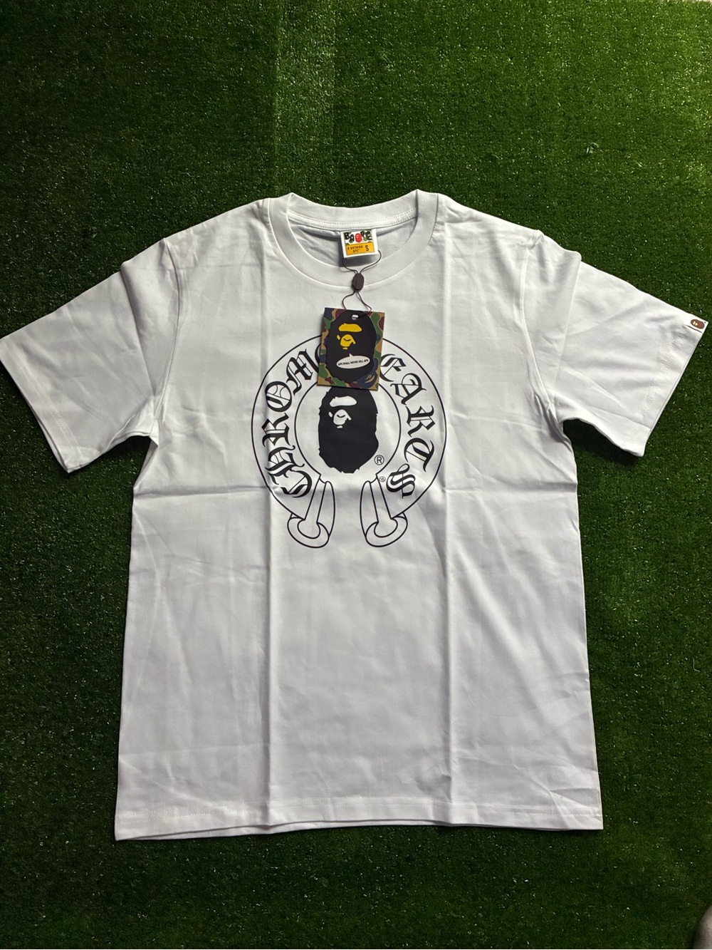 Bape White Graphic Ape Head Short Sleeve Tee